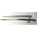 French 1866 pattern Chassepot Bayonet. Single edged fullered blade, dated 1869 to spine, measuring