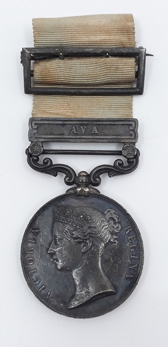 Army of India Medal with Ava Clasp named to S Thornton, Commr. RN. Complete with original ribbon and