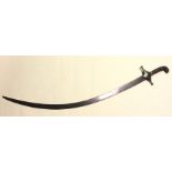 Indo-Persian Shamshir Sword with curved 68cm long single edged plain steel blade with some punch