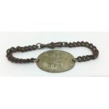 WW1 British Royal Flying Corps private purchase identity bracelet named to "56578 H Binney RFC".