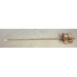 A Fencing Sword with 87cm blade. No makers markings. Full Guard with wooden grip. Overall length