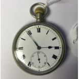 WW2 British Military issue pocket watch. White enamel dial with Roman numerals, separate seconds
