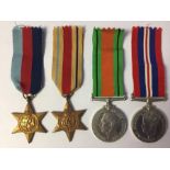 WW2 British Medals, 1939-45 Star, Africa Star, Defnce Medal and War Medal. All complete with