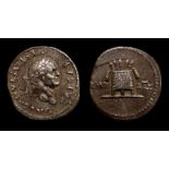 Vespasian Silver Denarius Obverse, Laureate head right, CAESAR VESPASIANVS AVG. Reverse: IMP XIX,