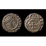 Anglo-Saxon Silver Sceattas Series B Obverse: Large diademed head right in serpent circle,