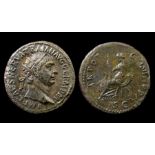 Trajan Brass Dupondius Obverse: Radiate bust right, IMP CAES NERVA TRAIAN AVG GERM P M. Reverse: