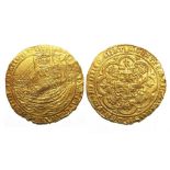 Edward III Gold Noble Obverse: King holding sword and shield in ship, +EDWARD DEI GRA REX ANGL Z