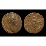 Marcus Aurelius Copper As Obverse: bare head right, AVRELIVS CAESAR AVG PII F COS. Reverse: IVVENTAS