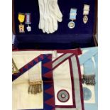 Masonic Regalia, includes 4 medals (jewels), Ecclesbourne Lodge 1892, Derbyshire 1988 G.C Festival &