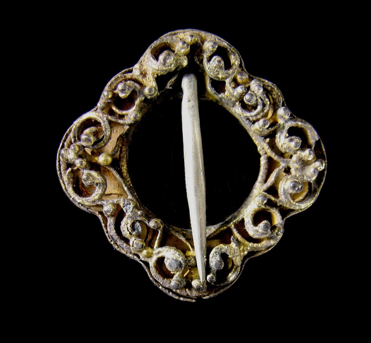 Medieval Silver Gilt Open-Work Filigree Brooch A beautiful medieval silver gilt composite brooch