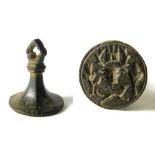 Medieval Seal Matrix. An impressive copper-alloy pictorial seal matrix of atypically large size,