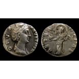 Faustina I Silver Denarius Obverse: Draped bust right, DIVA FAVSTINA. Reverse: AETERNITAS,