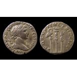 Trajan Silver Denarius Obverse: Laureate bust right, drapery on far shoulder. IMP TRAIANO AVG GER
