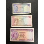 Ceylon Banknotes, 1951 One Rupee, 3rd June 1952 Two & Five Rupee (high grade)