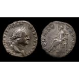 Vespasian Silver Denarius Obverse: Laureate head right, IMP CAESAR VESPASIANVS AVG. Reverse: PON MAX