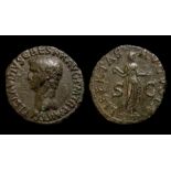 Claudius Copper As Obverse: bare head left, TI CLAVDIVS CAESAR AVG PM TR P IMP. Reverse: LIBERIAS