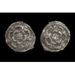 Charles I Silver Halfpenny Obverse: Rose. Reverse: Rose. Tower Mint. Size: 10.44, Weight: 0.2