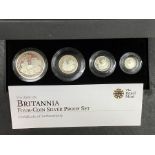 Royal Mint 2009 Britannia Four Coin Silver Proof Set. In Original Case with Certificate.