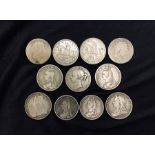 Collection of Silver Crowns and Double Florins, includes Crowns 1844, 1889, 1890, 1897 x 2, 1935 x