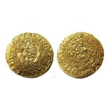 Edward III Transitional Series Gold Quarter Noble Obverse: Kings arms within tressure, Pellets on