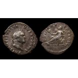 Vespasian Silver Denarius Obverse: Laureate head right, IMP CAESAR VESPASIANVS AVG. Reverse: PON MAX