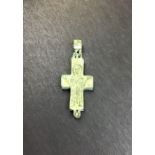 Byzantine Bronze Reliquary Cross Pendant. Circa 9th century. A complete reliquary cross with