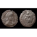 Magnus Maximus silver siliqua dating c. AD 383-388. Mint of Trier. Obverse: DN MAG MAX-IMVS PF