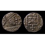 Anglo-Saxon, an anonymous silver sceatta of the Primary Phase series A, probably dating c. AD 675-