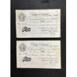 Bank of England Five Pound Banknotes, 1951 P.S Beale W45 002540 & 1955 L.K O’Brien Y86 072925.