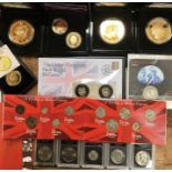 A collection of medallic coins.