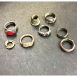 Metal detecting finds Six silver and other rings, thimble, etc