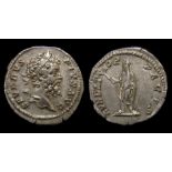 Septimius Severus Silver Denarius Obverse: Laureate bust right, SVERVS PIVS AVG. Reverse: FVNDATOR