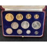 1887 full 11 coin proof set from gold £5 to silver Threepence. In Original Case.