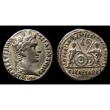 Augustus Silver Denarius Obverse: Laureate head right, CAESAR AVGVSTVS DIVI F PATER PATRIAE.