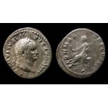 Vespasian Silver Denarius Obverse: Laureate bust right, IMP CAESAR VESPASIANVS AVG. Reverse: PON MAX
