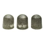 17th Century Silver Thimble Silver thimble, circa 1600-1700. A short thimble with rows hand