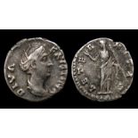 Faustina I Silver Denarius Obverse: Draped bust right, DIVA FAVSTINA. Reverse: AETERNITAS, Juno