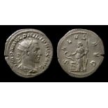 Philip I Silver Antoninianus Obverse: Radiate bust right, IMP M IVL PHILIPPVS AVG. Reverse: SALVS