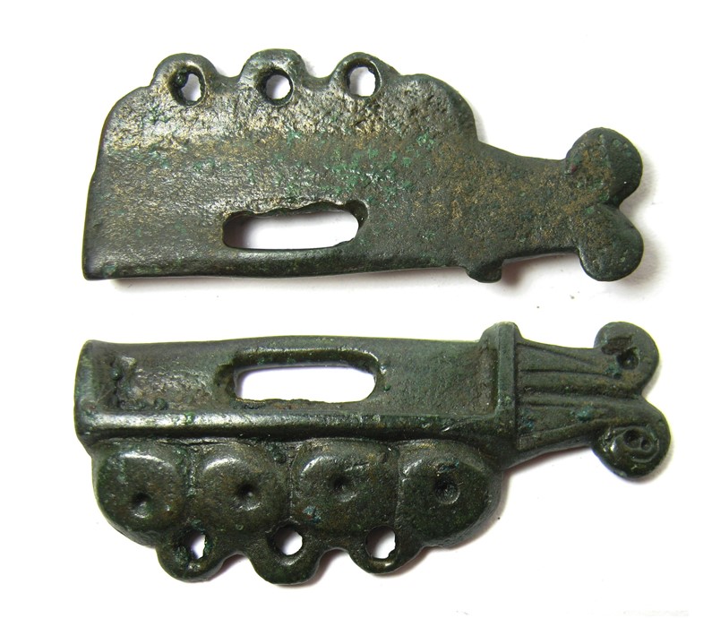 Anglo-Saxon Bronze wrist Clasp. A wrist clasp of unusual form, Circa 5th-6th century AD. Formed of a