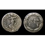 Rare Revolt of Vindex in Gaul Silver Denarius Obverse: SALVS GENERIS HVMANI, Victory standing