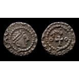 Anglo Saxon, an anonymous silver sceatta of the Primary Phase series B/type 27b dating c. AD 675-