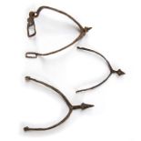 Medieval Iron Spurs. A mixed lot of three iron prick spurs probably dating to the later Medieval