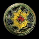 Anglo-Saxon Cloisonné Mount. A circular panel filled with cloisonné enamel. The copper-alloy panel