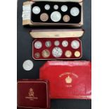 A collection of assorted coins to include: 1953 NZ Proof Set in Original case and postage box,