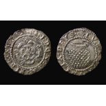 James I Silver Penny Obverse: Rose within inner circle, I D G ROSA SINE SPINA. Reverse: Thistle