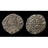 Henry VI Calais Mint Silver Halfpenny Obverse: Crowned facing bust, +HENRIC REX ANGL. Rosette and
