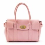 Mulberry - a Bayswater pink soft grain leather hand bag, flap closure, with gold tone postman's lock