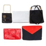 A collection of handbags to include a Charles Jourdan Paris evening bag, gold framed satin with
