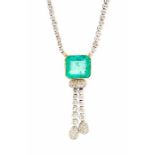 ****WITHDRAWN FROM SALE***An emerald and diamond negligee necklace, with double tassel drop, the