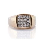 A diamond and 9ct gold dress ring, the square mount pave set with four rows of brilliant cut